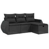 4 Piece Garden Sofa Set with Cushions Black Poly Rattan - Front View
