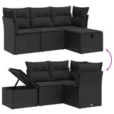 4 Piece Garden Sofa Set with Cushions Black Poly Rattan - Side View