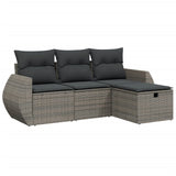 4 Piece Garden Sofa Set with Cushions Grey Poly Rattan - Front View