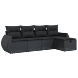 5 Piece Garden Sofa Set with Cushions Black Poly Rattan - Front View