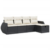 5 Piece Garden Sofa Set with Cushions Black Poly Rattan - Front View