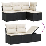5 Piece Garden Sofa Set with Cushions Black Poly Rattan - Side View