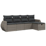 5 Piece Garden Sofa Set with Cushions Grey Poly Rattan - Front View