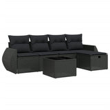 6 Piece Garden Sofa Set with Cushions Black Poly Rattan - Front View