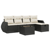 6 Piece Garden Sofa Set with Cushions Black Poly Rattan - Front View