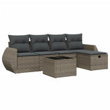 6 Piece Garden Sofa Set with Cushions Grey Poly Rattan - Front View