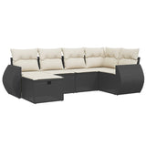 6 Piece Garden Sofa Set with Cushions Black Poly Rattan - Front View