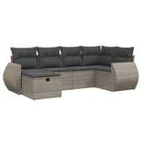 6 Piece Garden Sofa Set with Cushions Grey Poly Rattan - Front View