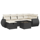 7 Piece Garden Sofa Set with Cushions Black Poly Rattan - Front View