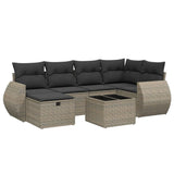7 Piece Garden Sofa Set with Cushions Grey Poly Rattan - Front View