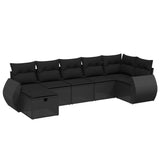 7 Piece Garden Sofa Set with Cushions Black Poly Rattan - Front View