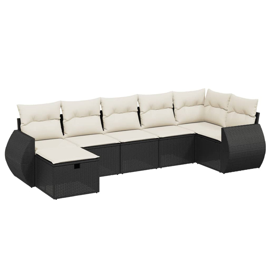 7 Piece Garden Sofa Set with Cushions Black Poly Rattan