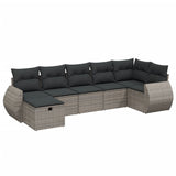 7 Piece Garden Sofa Set with Cushions Grey Poly Rattan - Front View