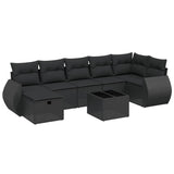 8 Piece Garden Sofa Set with Cushions Black Poly Rattan - Front View