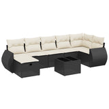 8 Piece Garden Sofa Set with Cushions Black Poly Rattan - Front View