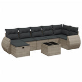 8 Piece Garden Sofa Set with Cushions Grey Poly Rattan - Front View