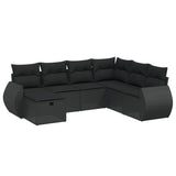 7 Piece Garden Sofa Set with Cushions Black Poly Rattan - Front View