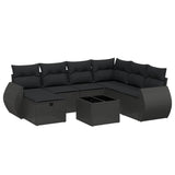 8 Piece Garden Sofa Set with Cushions Black Poly Rattan - Front View