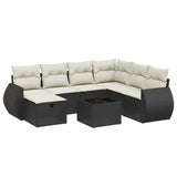 8 Piece Garden Sofa Set with Cushions Black Poly Rattan - Front View