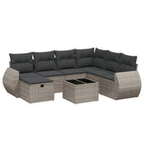 8 Piece Garden Sofa Set with Cushions Grey Poly Rattan - Front View