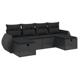 6 Piece Garden Sofa Set with Cushions Black Poly Rattan - Front View