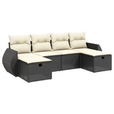 6 Piece Garden Sofa Set with Cushions Black Poly Rattan - Front View