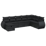 8 Piece Garden Sofa Set with Cushions Black Poly Rattan - Front View