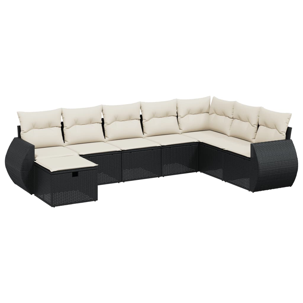 8 Piece Garden Sofa Set with Cushions Black Poly Rattan