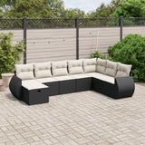 8 Piece Garden Sofa Set with Cushions Black Poly Rattan