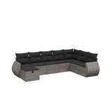 8 Piece Garden Sofa Set with Cushions Grey Poly Rattan - Front View