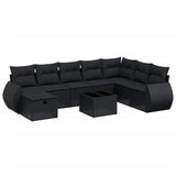 9 Piece Garden Sofa Set with Cushions Black Poly Rattan - Front View