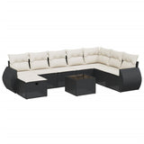 9 Piece Garden Sofa Set with Cushions Black Poly Rattan - Front View