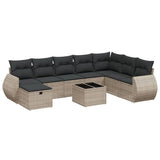 9 Piece Garden Sofa Set with Cushions Grey Poly Rattan - Front View