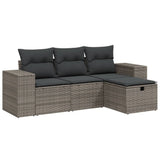 4 Piece Garden Sofa Set with Cushions Grey Poly Rattan - Front View