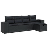 5 Piece Garden Sofa Set with Cushions Black Poly Rattan - Front View