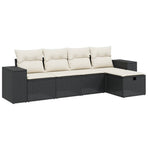 5 Piece Garden Sofa Set with Cushions Black Poly Rattan