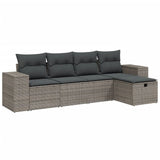 5 Piece Garden Sofa Set with Cushions Grey Poly Rattan - Front View