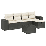 6 Piece Garden Sofa Set with Cushions Black Poly Rattan - Front View