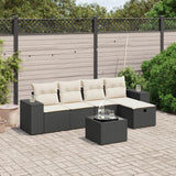 6 Piece Garden Sofa Set with Cushions Black Poly Rattan