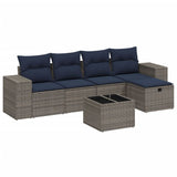 6 Piece Garden Sofa Set with Cushions Grey Poly Rattan - Front View