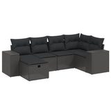 6 Piece Garden Sofa Set with Cushions Black Poly Rattan - Front View