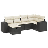 6 Piece Garden Sofa Set with Cushions Black Poly Rattan - Front View
