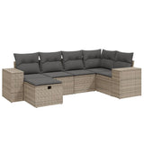 6 Piece Garden Sofa Set with Cushions Grey Poly Rattan - Front View
