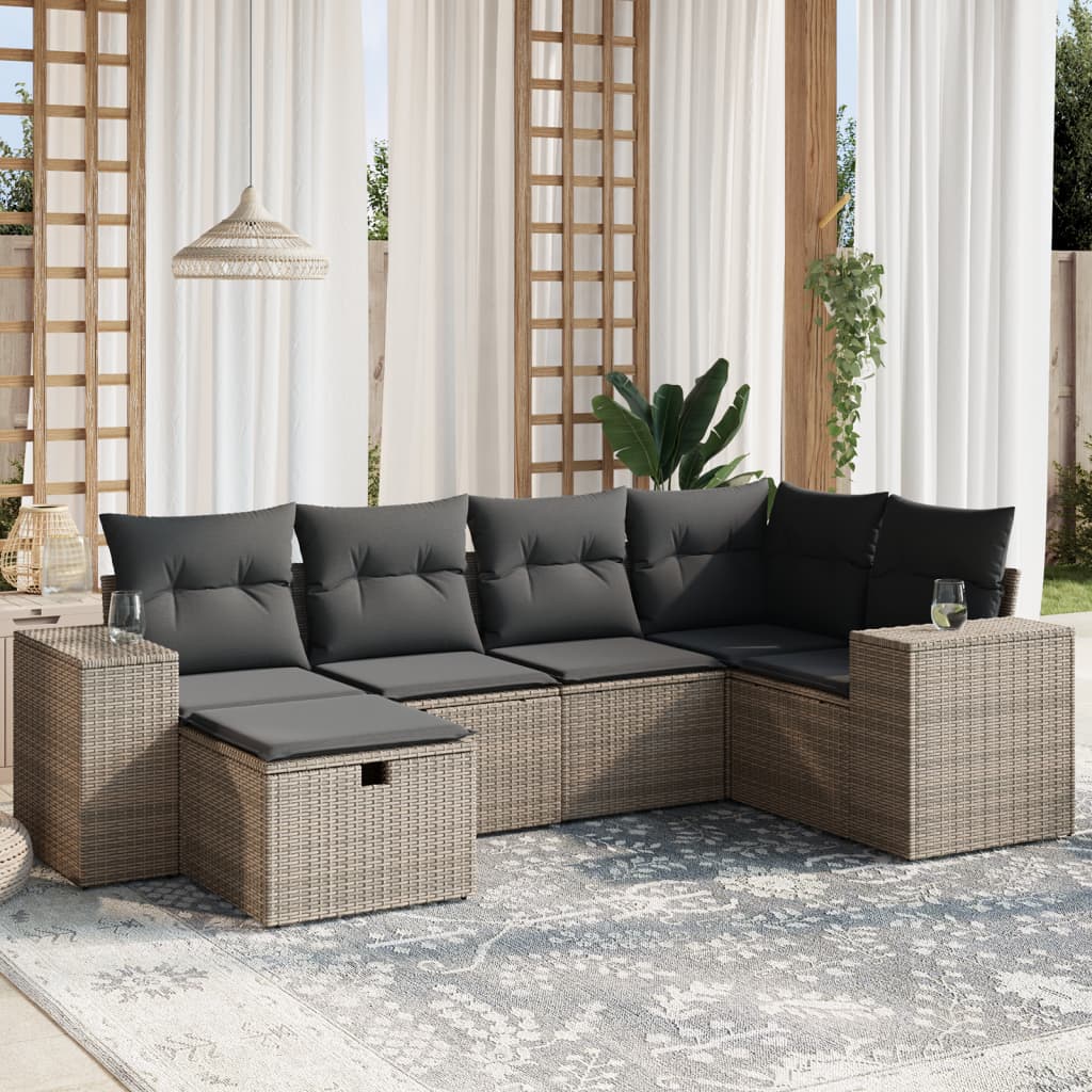 6 Piece Garden Sofa Set with Cushions Grey Poly Rattan