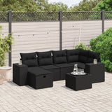 7 Piece Garden Sofa Set with Cushions Black Poly Rattan