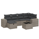 7 Piece Garden Sofa Set with Cushions Grey Poly Rattan - Front View