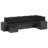 7 Piece Garden Sofa Set with Cushions Black Poly Rattan - Front View