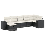 7 Piece Garden Sofa Set with Cushions Black Poly Rattan - Front View