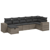 7 Piece Garden Sofa Set with Cushions Grey Poly Rattan - Front View