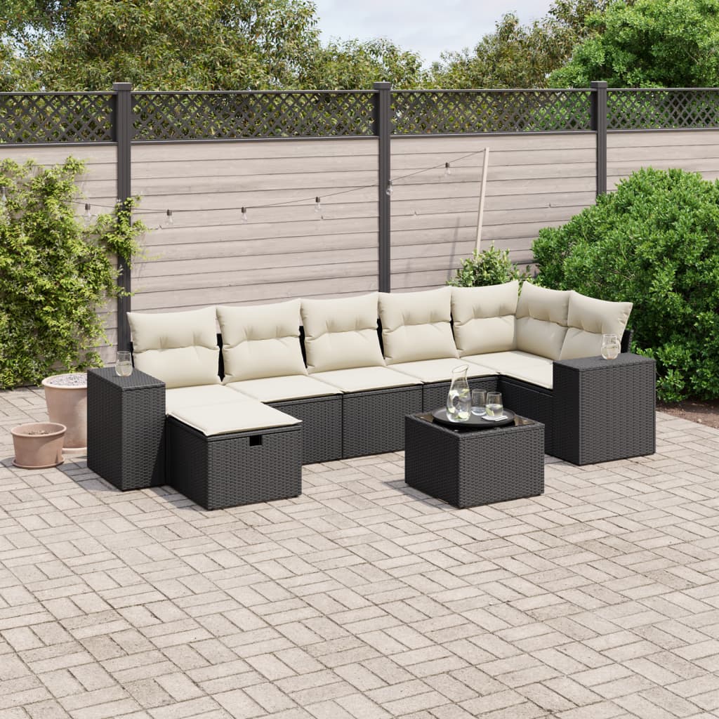 8 Piece Garden Sofa Set with Cushions Black Poly Rattan